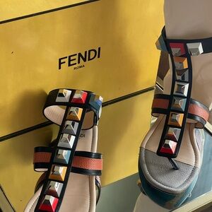 Fendi sandals. with mix lizard skin and leather